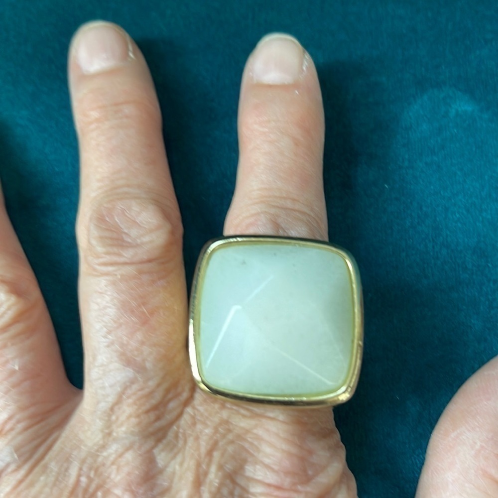 Adjustable Statement Ring Costume Jewelry Gold with 1” Square Gemstone